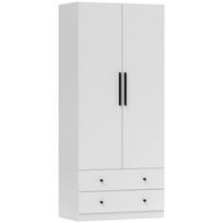 Wardrobe, 2 Doors, Hanging Area, Clothes Rail, 2 Drawers, MDF, White 79 x 43 x 180 cm balta