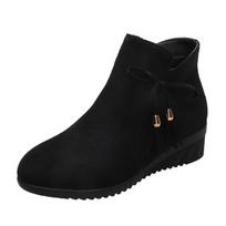 Large Size Casual Short Tube Round Toe Slope Heel Boots Autumn Winter Bow Side Zipper Suede Martin Boots Shoes 35-41 35 juoda