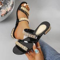 Fashion 2025 Summer New Women Sandals Sexy Party Shoes Slip-On High Heels Sandals Open Toe Rhinestones Women Platform Sandalias De Mujer 35 juoda