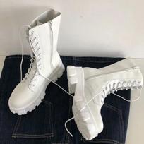 Women's Comfortable Solid Color Platform Boots, Fashion Lace Up Side Zipper Boots with Comfortable Design 36