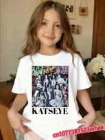 KATSEYE Y2K Gatvės Stiliaus Vaikų MarškinėliaiDainininko Grafika Trumpomis Rankovėmis ViršusLengvas Vasaros Kasdienis Laisvalaikio Drabužis Berniukams Mergaitėms Vaikams 100 white