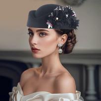 Moteriška skrybėlė Vintažinė britiška veltinio skrybėlė su gėlių juosta - Universali elegantiška ir stilinga stiuardesės skrybėlė - Moteriškas beretas - Prieinama prabanga juoda