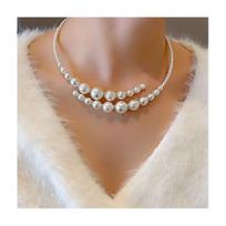 Faux Pearl Choker Necklace Women Elegant White Faux Pearl Necklace Sparkling Rhinestone Choker for Weddings Parties Dating A