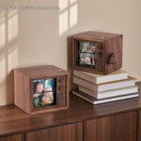 Glowing Hand-Crank Music Box Wedding Flip Book Photo Frame - Creative Wooden Gift for Couples Custom Edition