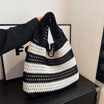 Color Block Knitted Tote Bag for Women Casual Striped Crochet Shoulder Bag Lightweight Large Capacity Beach Bag juoda