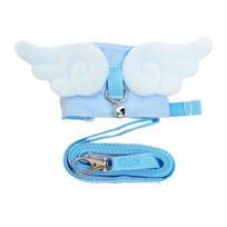 Adjustable Ferret Traction Harness Comfortable Cartoon Pet Wing Harness Escape-Proof with Bell Drawstring Vest Pet Supplies mėlyna