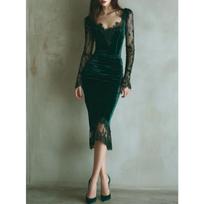 European and American women, French sexy lace stitching slim hip wrap dress dress S