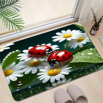 Daisy Ladybug Print Area Rug, Soft Non-Slip Machine Washable Floor Mat for Laundry Room Kitchen Home Decor Spring Decor 40X60CM