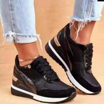 Large Size Sneakers Women's Travel Shoes Front Lace Up Slope Heel Sports Colorblocking Single Shoes Female 35