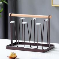 Cup Drying Rack Stand,Beer Glasses Rack 6 Cup Metal Drainer Holder Rack Non-Slip Mugs Cups Organizer with Wood Handle juoda