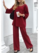 2025 Women's Solid Color Linen-Cotton Top & Lace-up Loose Pants 2-Piece Set - European & American Style XL