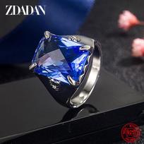 925 prabos sidabro mėlyno kristalo žiedas vyrams Madingi papuošalai 7 blue