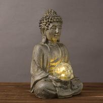 Buddha Statue, with Light, Delicate Resin Meditation Decor Decorative Sculpture for Living Room gray