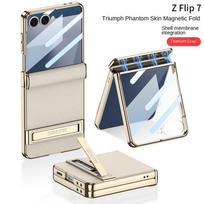 For Samsung Galaxy Z Flip 7 Case Luxury PU Leather Middle hinge With Stand Protect Back Cover Case For Z Flip 7 Phone Shell Galaxy Z Flip7