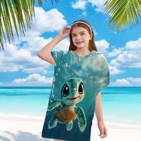 Cute Sea Turtle Hooded Beach Towel Flat Print Ocean Animal Surf Poncho for Kids Children Microfiber Bathrobe Swimming Pool Cloak 60X60CM