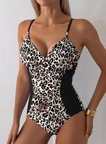 1011 new popular sexy slim leopard print color matching one-piece bikini swimsuit European and American swimwear S leopardo rašto spalva