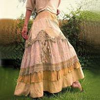 Women's Lace Stitching High Waist Vintage Big Swing Bohemian Long Skirt S