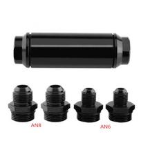 Universalus aliuminio 44 mm automobilio linijinis alyvos/kuro filtras su AN6 AN8 adapterio jungtimis juoda