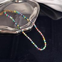 2025 Dopamine Candy Color Soft Pottery Beaded Necklace ins Tide Sweet Temperament Clavicle Chain gray