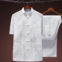 FiveFive Men's Suit Traditional Clothing Cotton Male Shirts Oriental Dragon Shirt Top Pants Kung Fu Clothes 44 juoda