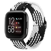Nylon Woven Braided Watch Band for Fitbit Versa 3/Versa 4 Strap Bracelet Adjustable Wristband for Fitbit Sense/Sense 2 Watchband For Fitbit Versa 4 juoda balta spalva