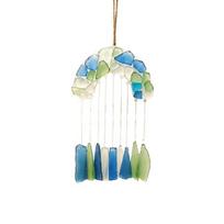 Handcrafted Sea Glass Wind Chime for Outside Beach Coastal Style Arch Shaped Hanging Windchime for Garden Patio Lawn Decor