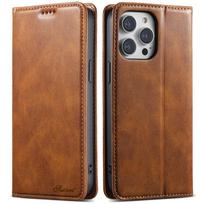 For iPhone 15 Pro Max Wallet Case PU Leather Magnetic Flip Case with Card Holders Stand TPU Inner Shell Cover for iPhone 15 Plus for iPhone 15 tamsiai ruda spalva