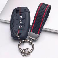 Silicone Flip Key Fob Cover with keychain Compatible with Kia Forte Rio, Fits Hyundai Rio Sportage Sorento Elantra Tucson Forte Soul Optima Sonata juoda