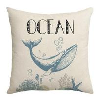 Ocean Theme Decorative Throw Pillow Cover, Sea Turtle Seahorse Octopus Whale Nautical Coastal Pillowcase, 18 X 18 Inch Linen Cushion Cover for Sofa 45x45cm B