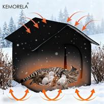 Large Winter Outdoor Cat House & Dog Kennel with Insulated Plush Interior, Easy Assembly,Durable Oxford Fabric for Cats Without stand juoda