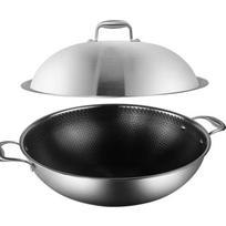 ZISIZ 38CM 304 Stainless Steel Double Handle Wok