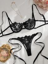 European and American black sexy pure desire to gather lace suit European and American underwear sex bra S juoda