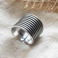 925 Sterling Silver Rings For Women Geometric Fine Jewelry Finger Adjustable Vintage Wide Strip Ring For Party Birthday Gift resizable