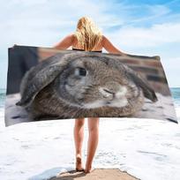 Cute Rabbit Bath Towel Wild Animal Beach Towel Microfiber Shower Quick Dry Swimming Cover Bathroom Travel Sport Spa Bar Towels W30*H60(CM) gray