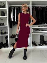 2024 Sexy Slim Fit Stretchy Sleeveless Slit Long Dress for Women M vyno raudonos spalvos