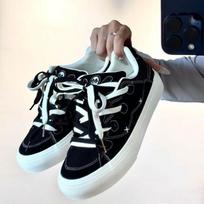 2025 Autumn Hong Kong Style Men's Lightweight Canvas Sneakers with Black & White Dual Shoelaces 44 juoda