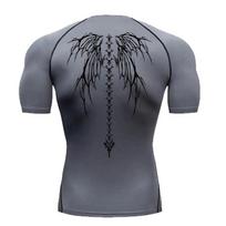 Men's Gym Clothes Skeleton Wings Workout Compression Shirts  Short Sleeve Rash Guard Athletic Undershirt Gear T Shirt for Sports S