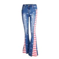 Women's European and American Star Patterned Flare Jeans XL (EU 40, US 8) mėlyna
