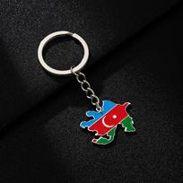 Retro Azerbaidžano žemėlapio ir vėliavos raktų pakabukas - Unisex etninio stiliaus titano plieno aksesuaras black