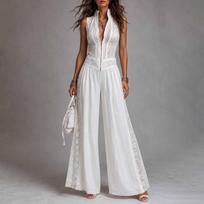Women's Bohemian Lace Trim Jumpsuit, Sexy Vacation L balta