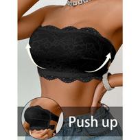 Womens Satin Lace Strapless Backless Sexy Bandeau Bra No Padded Invisible Inner Wear S juoda