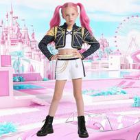 Karštas Filmas KPop Demonų Medžiotojų Kostiumas Mergaitė Cosplay KPop Dainininkai Šokis Vaidmuo Helovinas Demonų Apranga Viršus + Kelnės + Aksesuarų Rinkinys 100 juoda