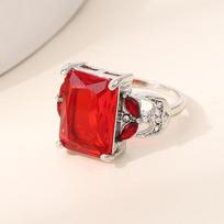 Huajie Elegant Red Rectangular Zircon Inlay Women's Rings Shining Luxury Banquet Party Dazzling  Trend 12