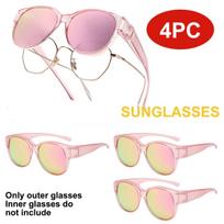 Polarized Sunglasses Over Glasses for Women 4 Pack- Fit Over Glasses UV400 Protection Large Shades for Driving & Outdoor T03 rožinė