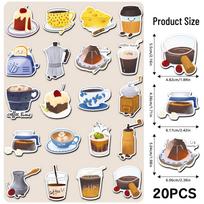 Set of 20 Coffee-Themed Cartoon Magnets for Fridge - Waterproof, Full Magnetic Suction. 5.5-8.5CM