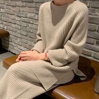 Korean-Style Knit Sweater & Wide-Leg Pants Set for Women - Casual & Versatile Autumn/Winter Fashion One Size smėlis