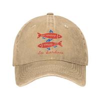 High-Quality Washed Trucker Baseball Caps Featuring Summer Sardine Fisherman Designs, Perfect for Coastal Outings One Size beige
