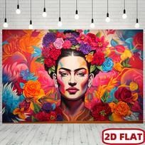 2D Colorful Frida Kahlo Portrait Floral Crown Surreal Art Tapestry Mexican Culture Wall Art Living Room Decor Vibrant Feminist 100X70CM