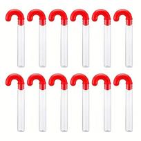 6pcs Large Candy Cane Plastic Tubes with Red Lids - Transparent Party Favors for Christmas, Birthdays & Festive Celebrations as shown