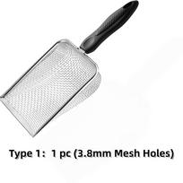 2-in-1 2Pcs Stainless Steel Garden Soil Sifters & Cat Litter Scoops - Efficient Debris & Clump Separation Gardening & Pet Cleaning Tool 1 pc (3.8mm Mesh Holes) gray